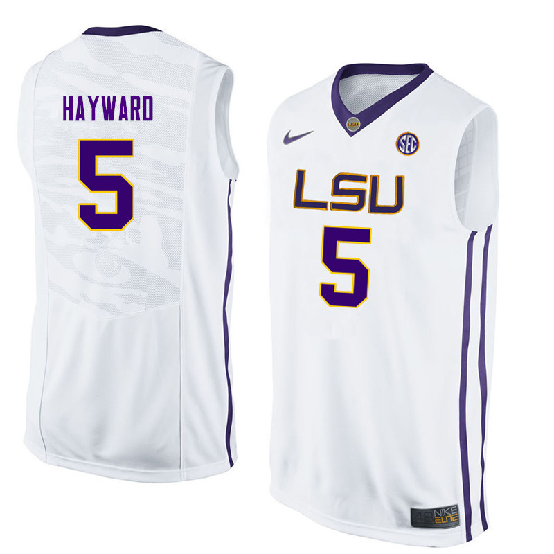 Men LSU Tigers #5 Kieran Hayward College Basketball Jerseys-White